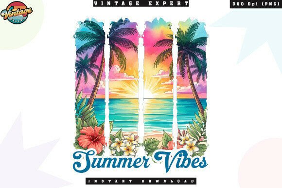 Capture the Golden Hour: The Summer Vibes Vintage Tropical Sunset PNG