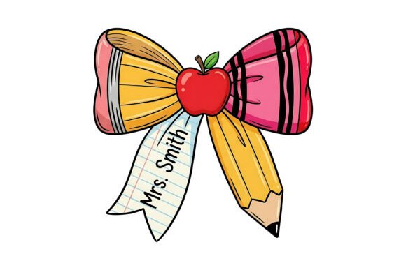 Charming School-Themed Graphics: Mrs Smith Pencil Apple Bow Teacher SVG