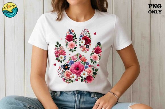 Floral Paw Print PNG: Watercolor Flower Design for Pet-Themed Projects