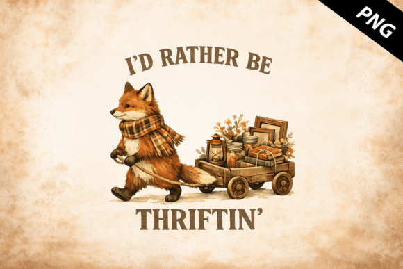 I’d Rather Be Thriftin’ PNG – Vintage Fox: A Design Asset for Cozy Branding