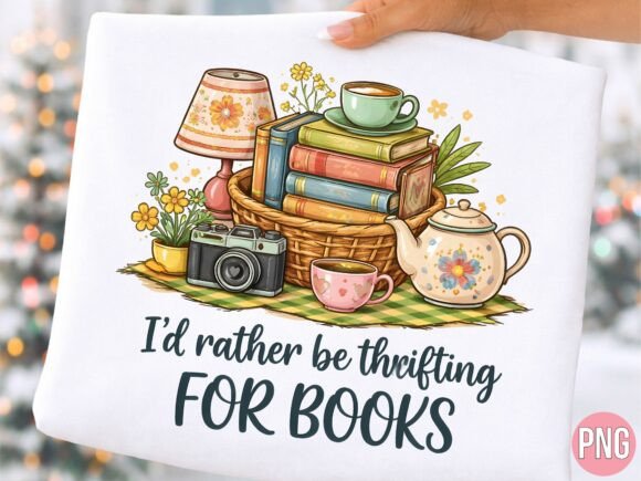 Uncover Cozy Charm: The Thrifting for Books Vintage Tea Read PNG